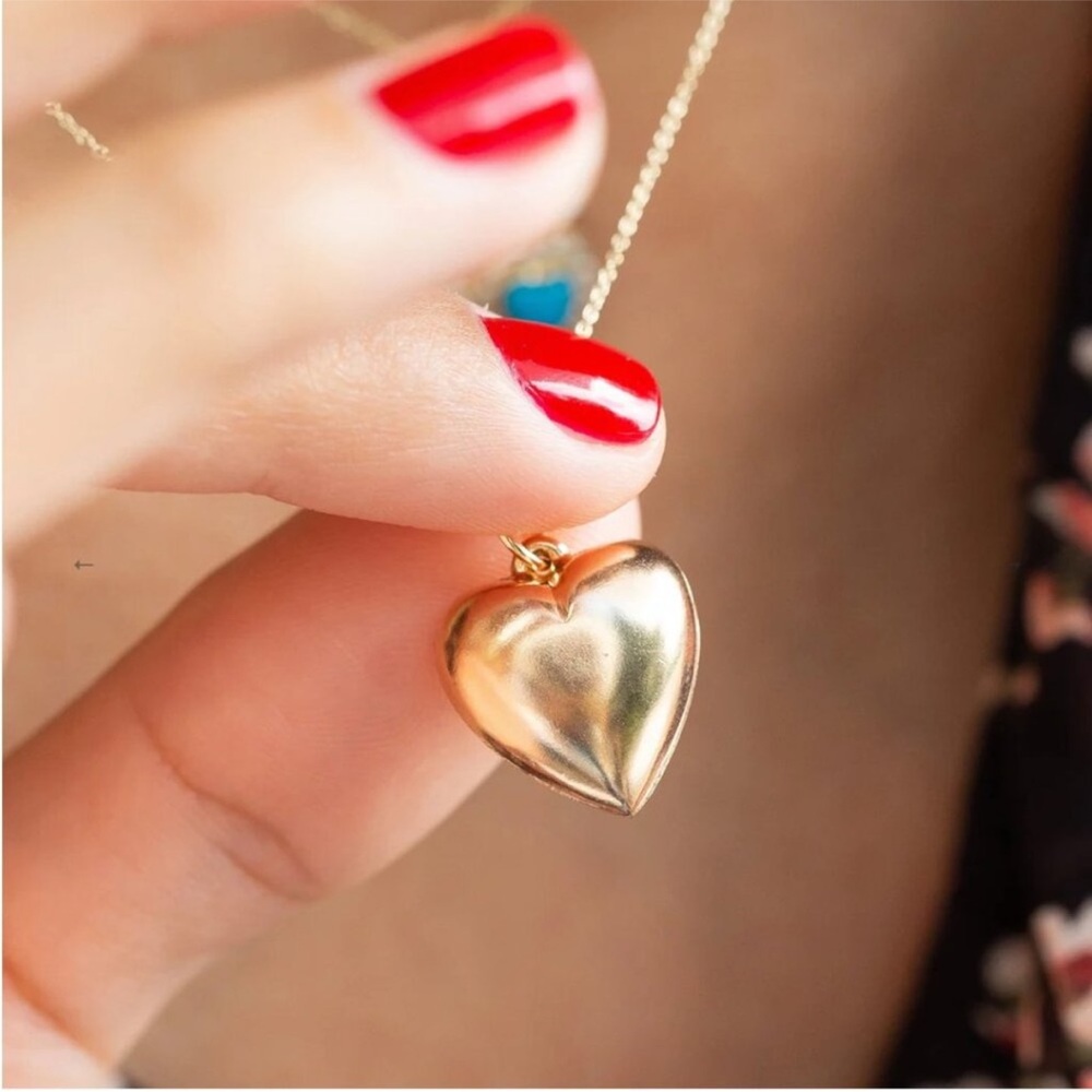 14kt Solid Gold Puffy Heart Pendant Charm